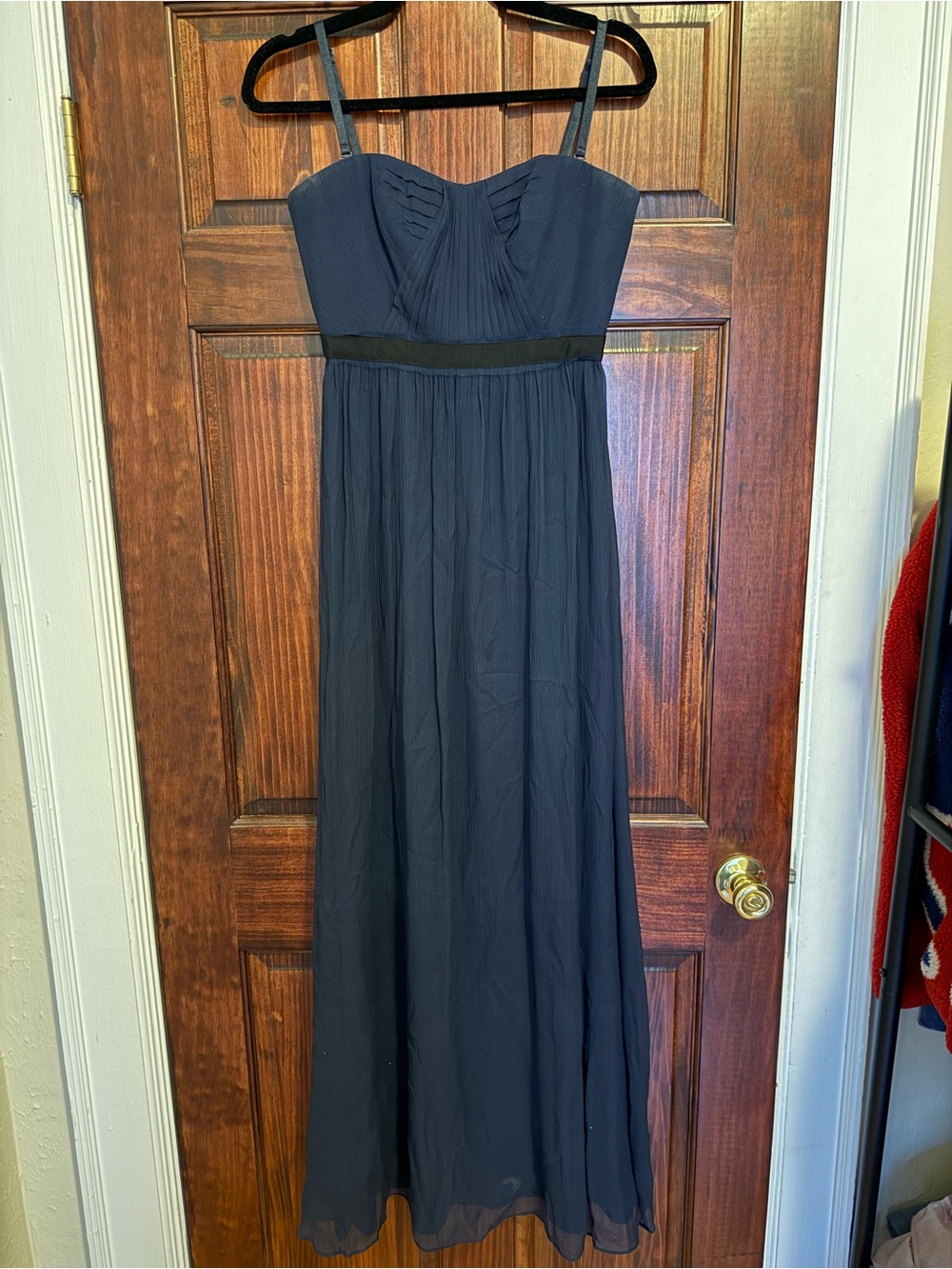 BCBGMaxAzria Blue Silk Strapless-Style Maxi Dress with Thin Straps